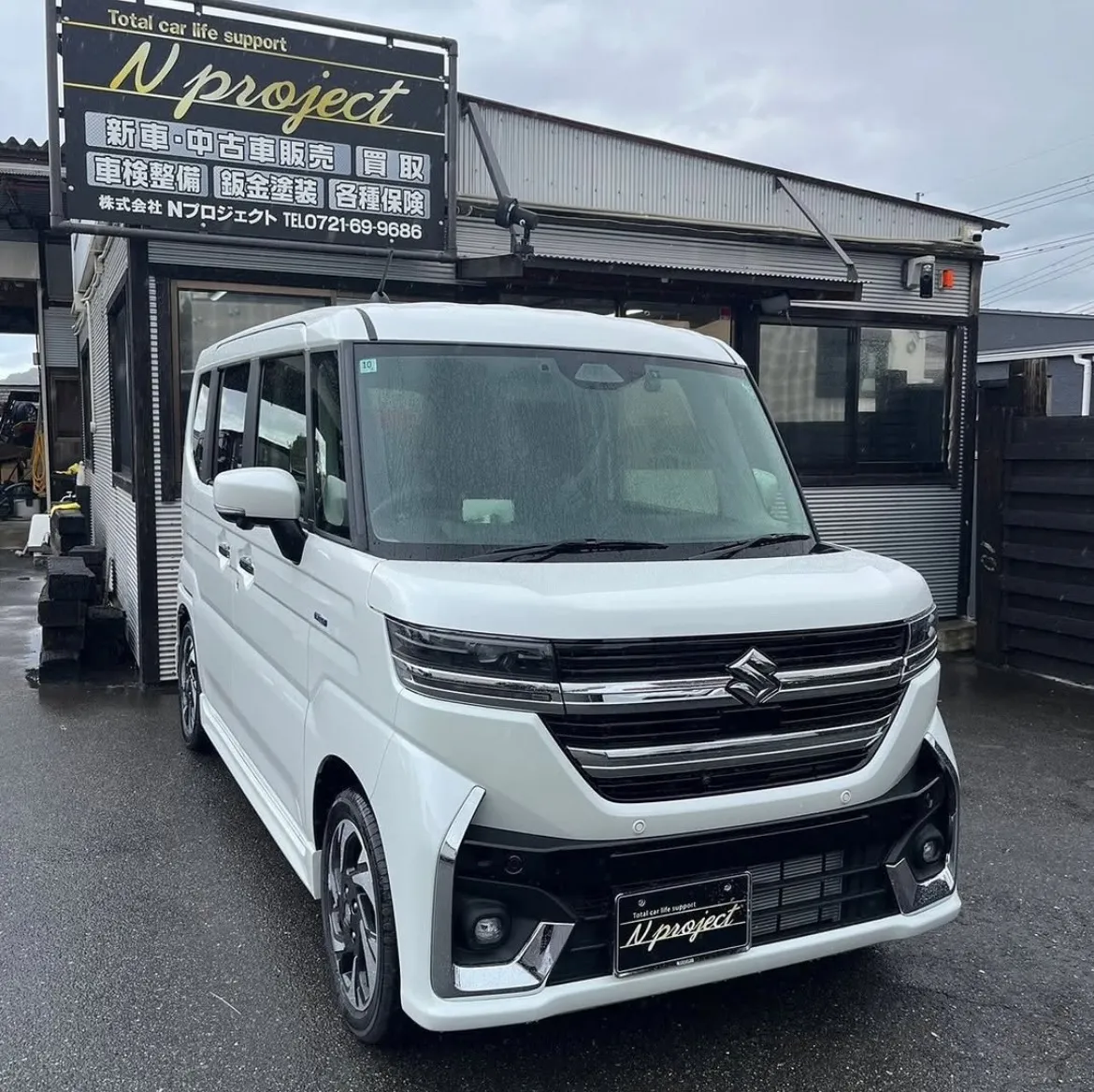 スペーシアカスタム　スズキ　鈑金　塗装　交換　修理　事故　点検　整備　保険　河内長野　狭山　富田林　南大阪　自社整備工場　Nプロジェクト